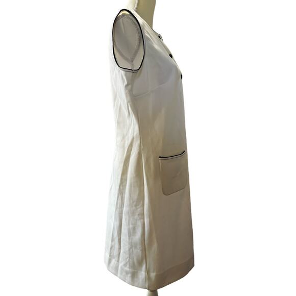 Vintage 1960's White with Black Trim Sleeveless Button Down Shift Dress Med Mint - Picture 2 of 3